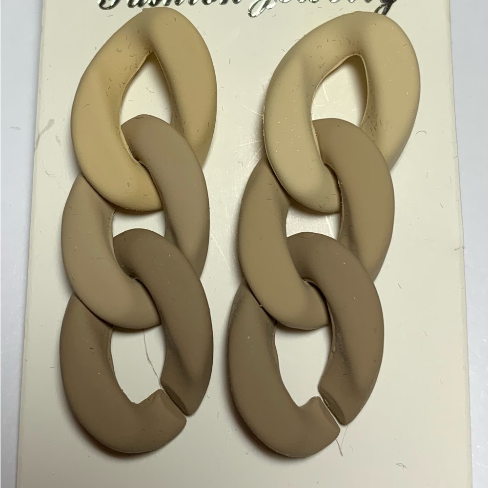 Handcrafted Brown Tan Beige Gradient Coloured Chain Link Earrings